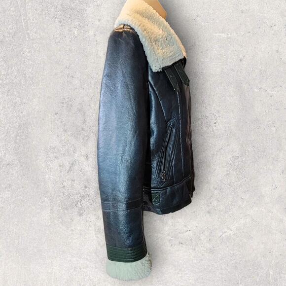 Missguided Womens Jacket Size 10 Green Faux Shearling Leather Aviator Pilot - Picture 8 of 15